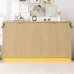 ModernLuxe Lit escamotable double XL, cadre de lit mural, lit d'armoire en bois avec lumière LED, naturel