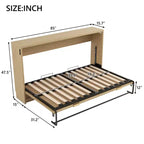 ModernLuxe Lit escamotable double XL, cadre de lit mural, lit d'armoire en bois avec lumière LED, naturel