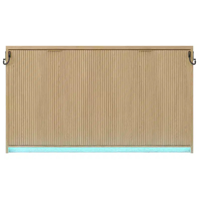 ModernLuxe Lit escamotable double XL, cadre de lit mural, lit d'armoire en bois avec lumière LED, naturel