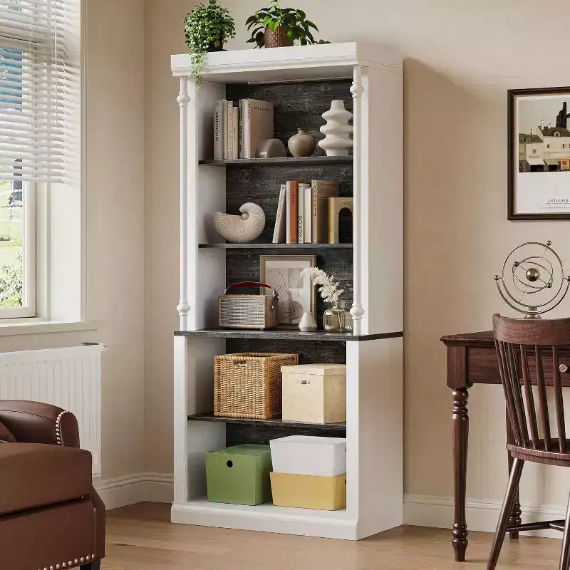 Bibliothèque de 180 cm avec étagères réglables, armoire de rangement à 5 niveaux en bois style ferme avec dispositif anti-basculement pour salon et bureau