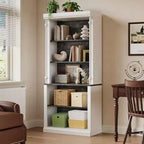 Bibliothèque de 180 cm avec étagères réglables, armoire de rangement à 5 niveaux en bois style ferme avec dispositif anti-basculement pour salon et bureau