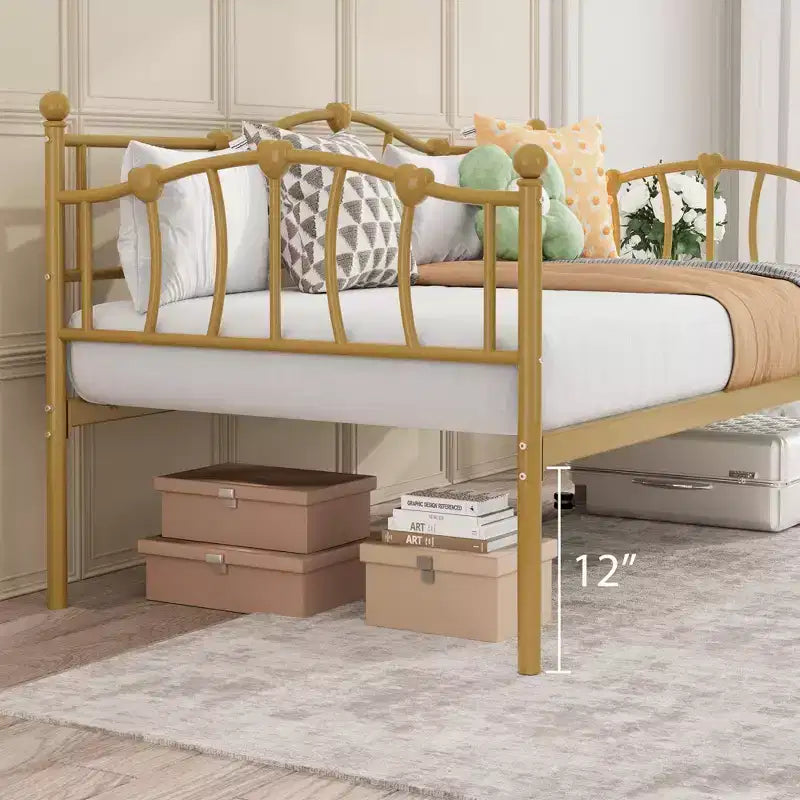 Lit de jour métallique double, Canapé-lits avec support et tête de lit en lattes d'acier, Peu encombrant, Aucun sommier tapissier requis, pour Appartement, Salon, Petits espaces