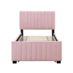 Bellemave Cadre de lit jumeau avec lit gigogne, Cadre de lit rembourré en velours, Lit plateforme rembourré jumeau pour enfants adolescents adultes rose