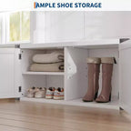 Meuble d'entrée 76" style ferme blanche avec banc, rangement à chaussures, porte-manteau à 5 crochets triples, étagère réglable, organisateur de vestiaire, peu encombrant, blanc