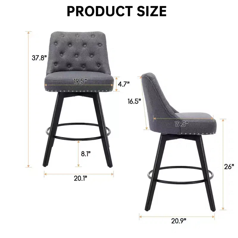 2 tabourets de bar pivotants de 66 cm avec dossier, pieds en bois massif et dossier en similicuir pour îlot de cuisine