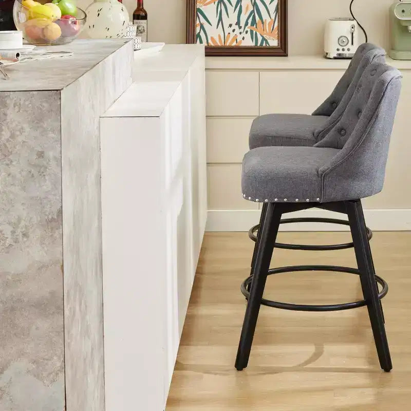 2 tabourets de bar pivotants de 66 cm avec dossier, pieds en bois massif et dossier en similicuir pour îlot de cuisine