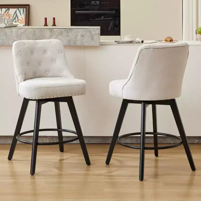 2 tabourets de bar pivotants de 66 cm avec dossier, pieds en bois massif et dossier en similicuir pour îlot de cuisine