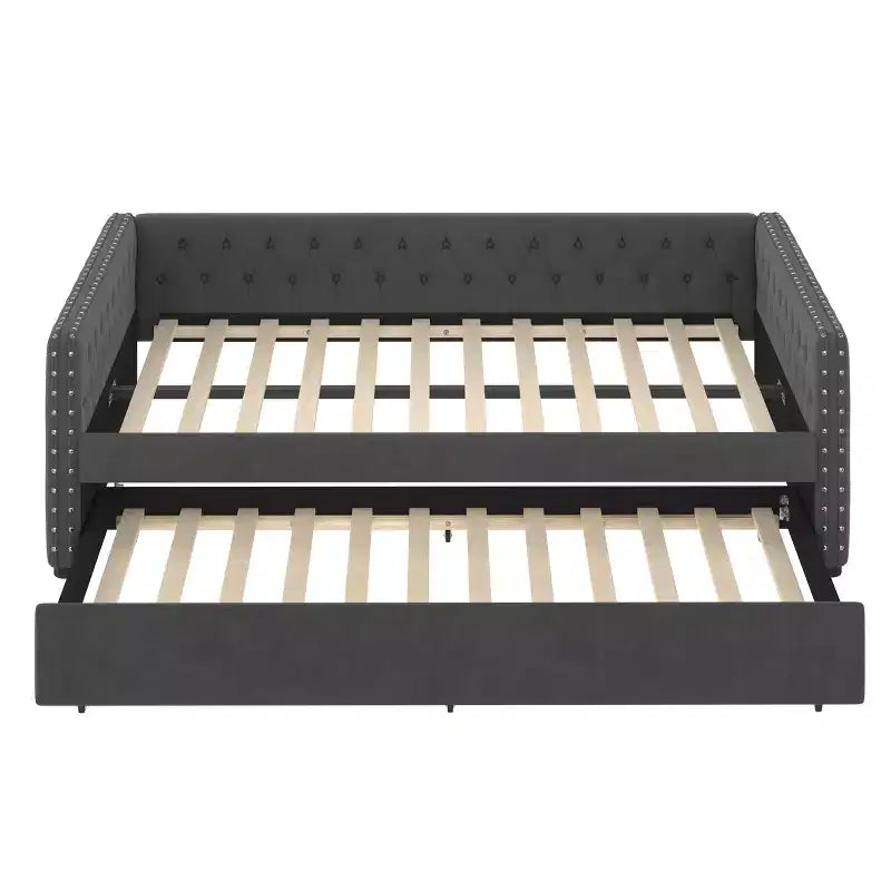 Bellemave Lit de jour double avec lit gigogne, canapé-lit double, lit de repos avec lit gigogne pour adultes, enfants, filles, adolescents, gris