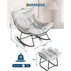 Chaise longue avec repose-pieds, fauteuil à bascule intérieur/extérieur avec pouf et cadre en métal, fauteuil à bascule en rotin en forme d'œuf pour balcon, jardin, porche, chambre à coucher