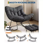 Chaise longue avec repose-pieds, fauteuil à bascule intérieur/extérieur avec pouf et cadre en métal, fauteuil à bascule en rotin en forme d'œuf pour balcon, jardin, porche, chambre à coucher