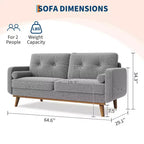 Canapé Causeuse 65, Canapé Mid-Century Moderne Confortable pour Salon, Canapés Revêtus de Lin pour Petite Chambre, Crème Beige