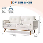 Canapé Causeuse 65, Canapé Mid-Century Moderne Confortable pour Salon, Canapés Revêtus de Lin pour Petite Chambre, Crème Beige