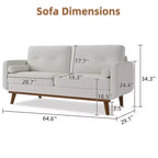 Canapé Causeuse 65, Canapé Mid-Century Moderne Confortable pour Salon, Canapés Revêtus de Lin pour Petite Chambre, Crème Beige