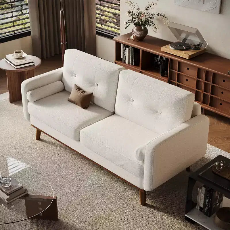 Canapé Causeuse 65, Canapé Mid-Century Moderne Confortable pour Salon, Canapés Revêtus de Lin pour Petite Chambre, Crème Beige