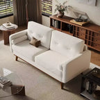 Canapé Causeuse 65, Canapé Mid-Century Moderne Confortable pour Salon, Canapés Revêtus de Lin pour Petite Chambre, Crème Beige