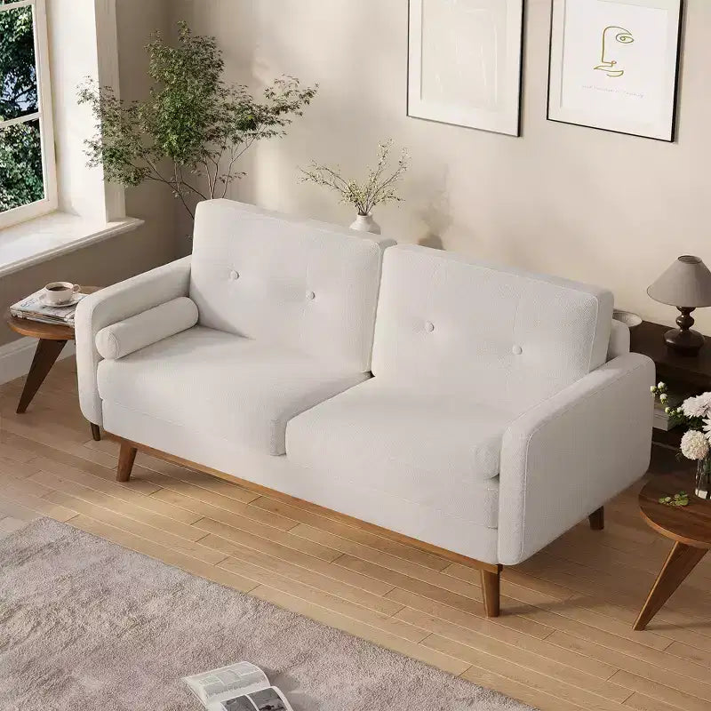 Canapé Causeuse 65, Canapé Mid-Century Moderne Confortable pour Salon, Canapés Revêtus de Lin pour Petite Chambre, Crème Beige