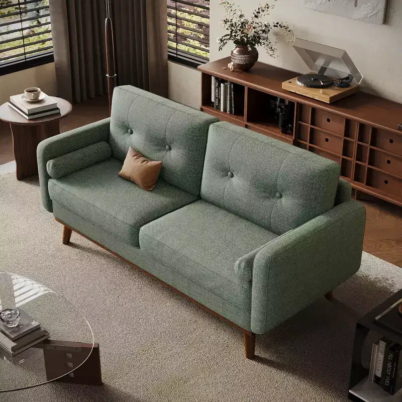 Canapé Causeuse 65, Canapé Mid-Century Moderne Confortable pour Salon, Canapés Revêtus de Lin pour Petite Chambre, Crème Beige