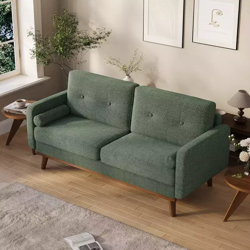 Canapé Causeuse 65, Canapé Mid-Century Moderne Confortable pour Salon, Canapés Revêtus de Lin pour Petite Chambre, Crème Beige