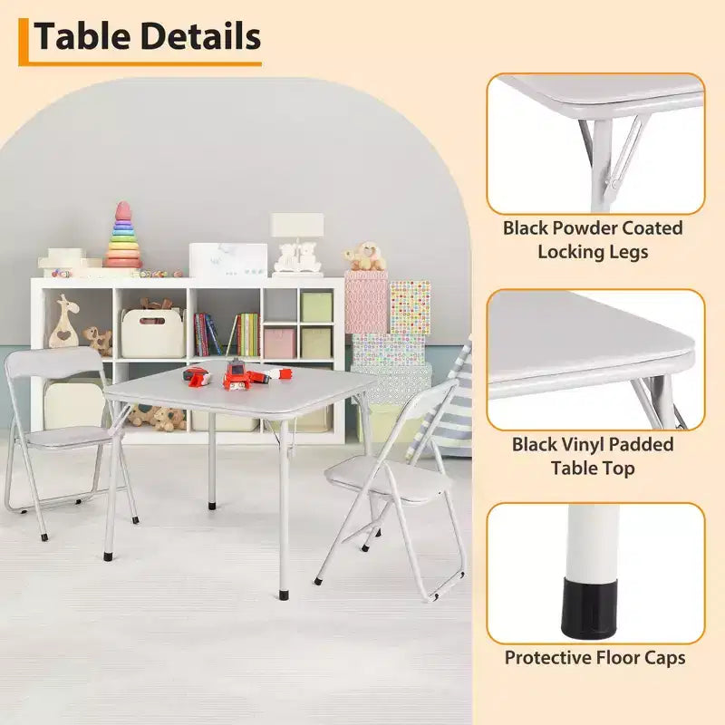 Ensemble table et chaises pliantes en métal GustoWave, chaises pliantes rembourrées en cuir avec coussin confortable et cadre en acier durable, table carrée