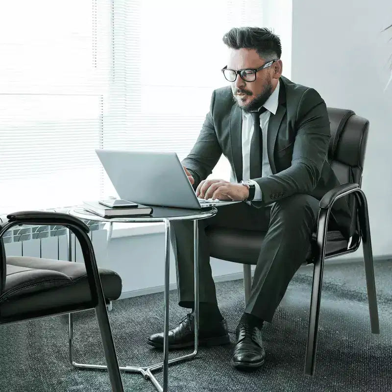 MAYEERTY Fauteuil de Bureau de Direction en Cuir PU Chaise de Conférence ou de Réception avec Accoudoirs Rembourrés Sans Roulettes