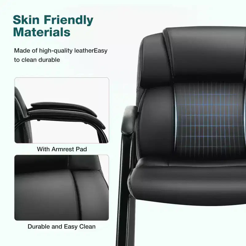 MAYEERTY Fauteuil de Bureau de Direction en Cuir PU Chaise de Conférence ou de Réception avec Accoudoirs Rembourrés Sans Roulettes