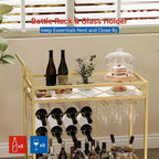 Chariots de bar CuisinSmart à 2 niveaux, chariots de service de cuisine mobiles avec porte-bouteilles et porte-verres, chariots de service à 2 étagères de rangement