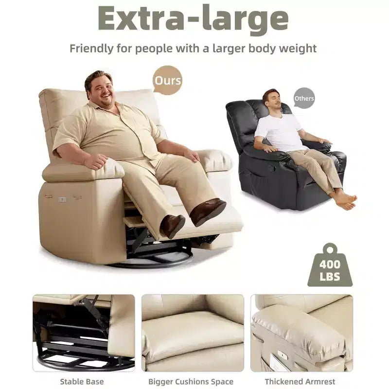 Grand fauteuil inclinable élargi avec massage chauffant, fauteuil inclinable de massage en cuir PU rétro avec porte-gobelet et poches latérales