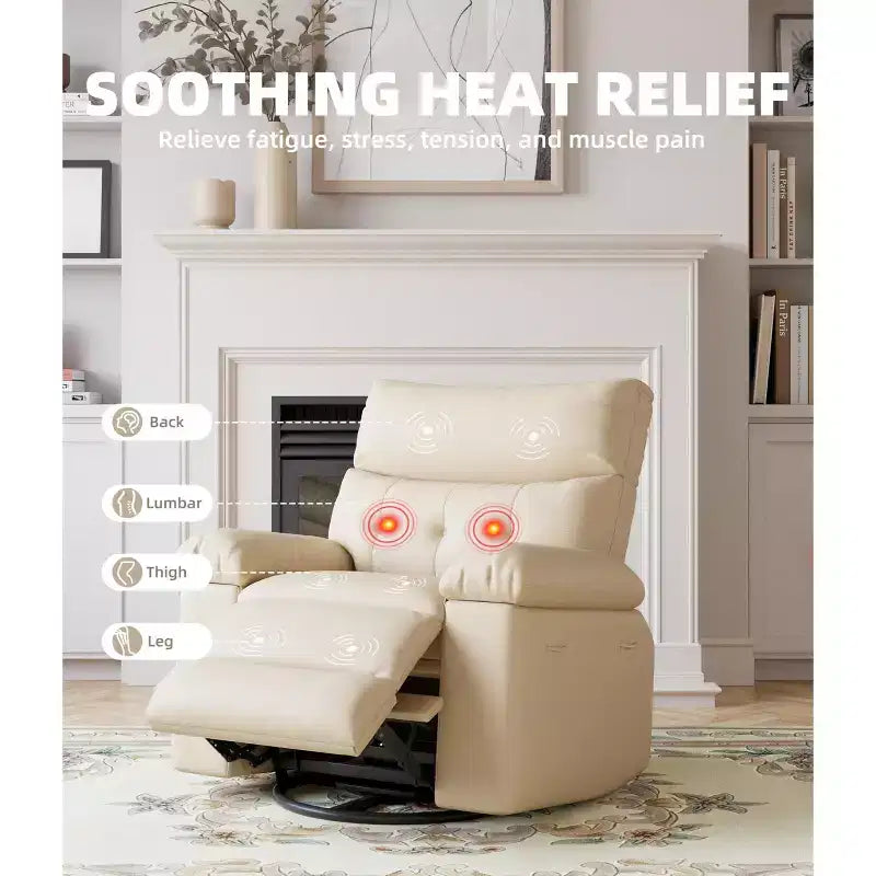 Grand fauteuil inclinable élargi avec massage chauffant, fauteuil inclinable de massage en cuir PU rétro avec porte-gobelet et poches latérales