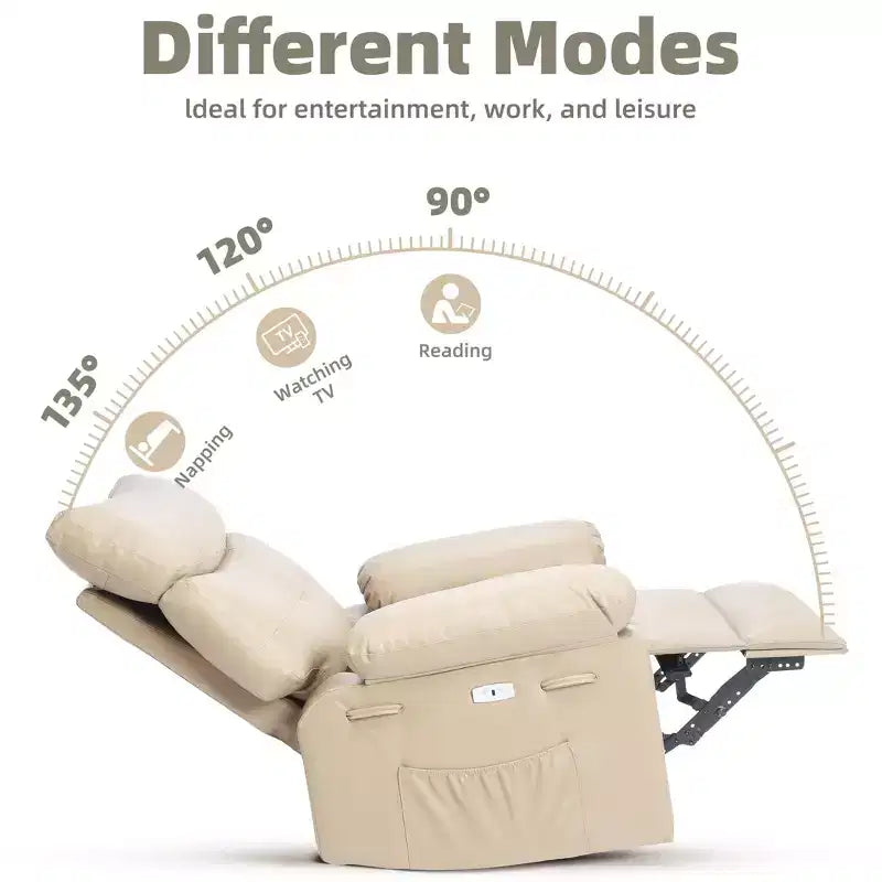 Grand fauteuil inclinable élargi avec massage chauffant, fauteuil inclinable de massage en cuir PU rétro avec porte-gobelet et poches latérales