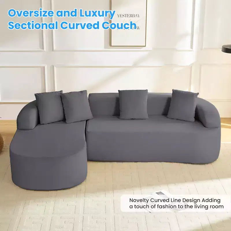 Mjkone Canapé d'angle en chenille 99'' avec méridienne incurvée, canapé 3 places Cloud moderne