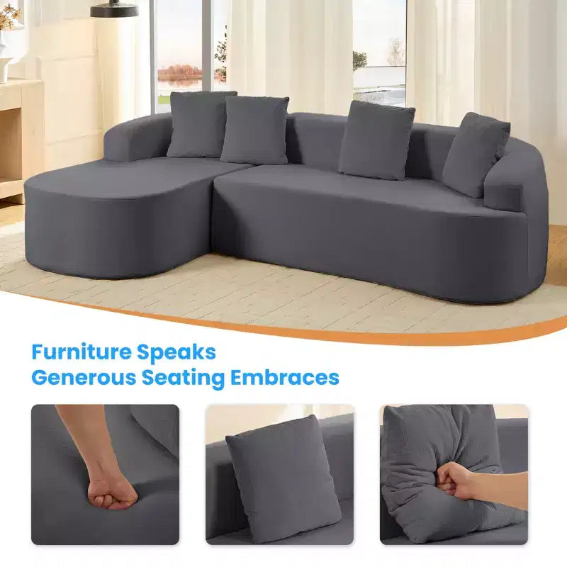 Mjkone Canapé d'angle en chenille 99'' avec méridienne incurvée, canapé 3 places Cloud moderne