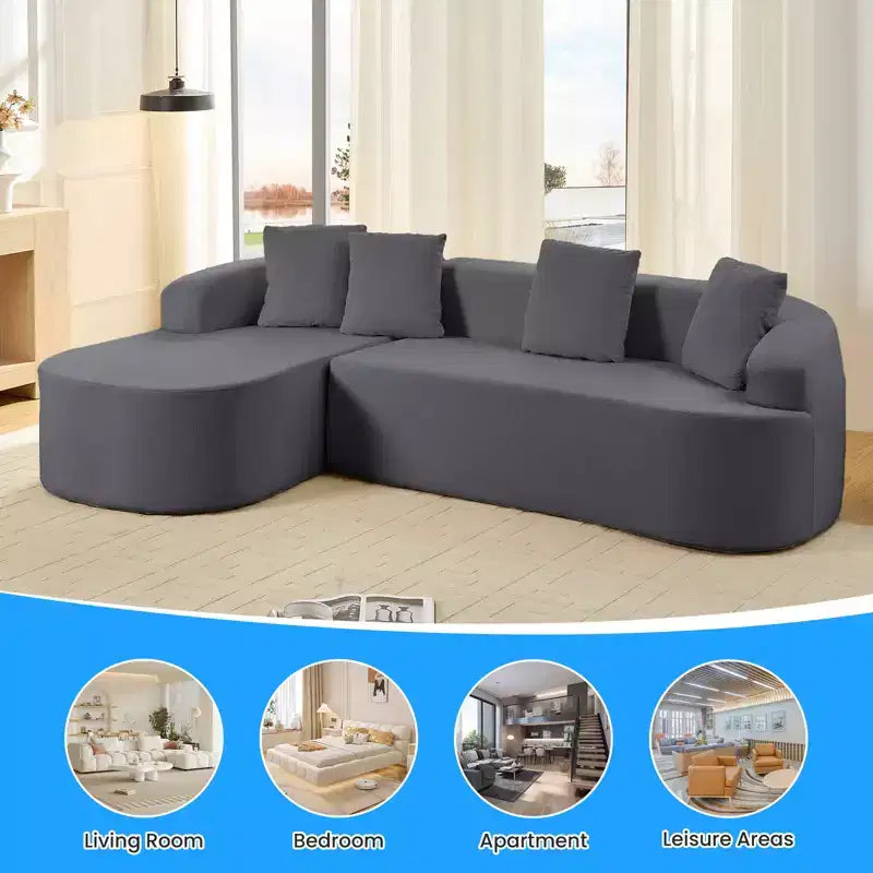 Mjkone Canapé d'angle en chenille 99'' avec méridienne incurvée, canapé 3 places Cloud moderne
