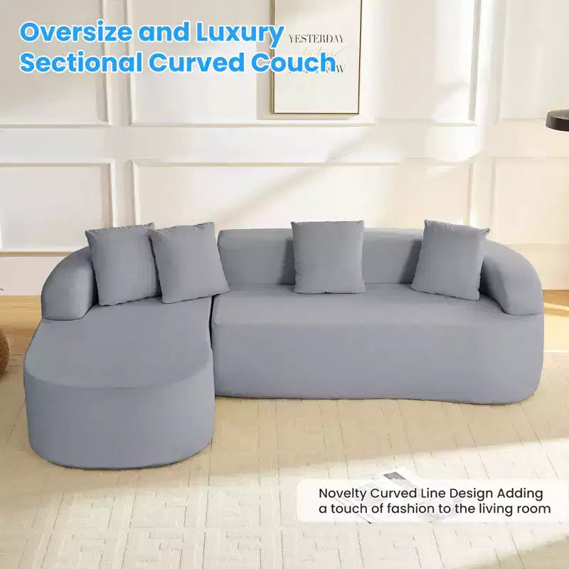 Mjkone Canapé d'angle en chenille 99'' avec méridienne incurvée, canapé 3 places Cloud moderne