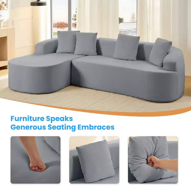 Mjkone Canapé d'angle en chenille 99'' avec méridienne incurvée, canapé 3 places Cloud moderne