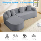 Mjkone Canapé d'angle en chenille 99'' avec méridienne incurvée, canapé 3 places Cloud moderne
