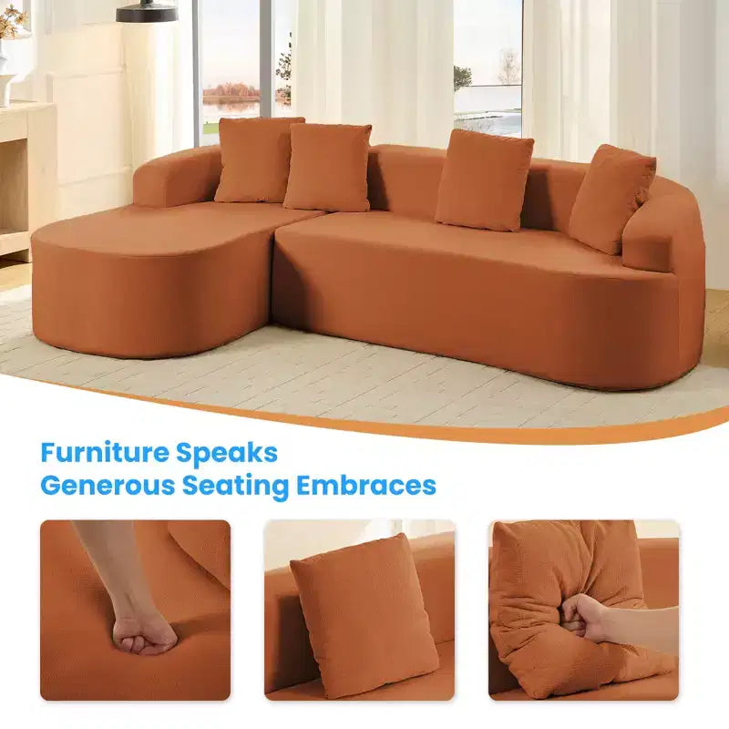 Mjkone Canapé d'angle en chenille 99'' avec méridienne incurvée, canapé 3 places Cloud moderne