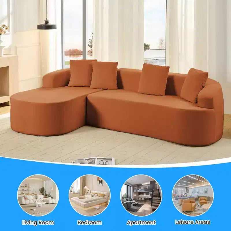Mjkone Canapé d'angle en chenille 99'' avec méridienne incurvée, canapé 3 places Cloud moderne