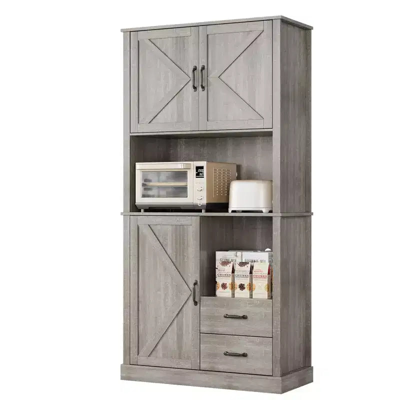Kitchen Pantry Cabinet with Microwave Stand, Tall Storage Hutch with Drawers for Dining Room and Living Room