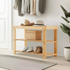 MAYEERTY Meuble à chaussures en bambou 3 niveaux avec banc, rangement compact, capacité de 130 kg