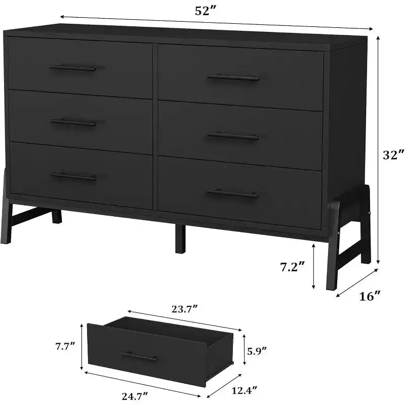 Commode large COZONY à 6 tiroirs, grande armoire de rangement en bois, organisateur de placard autoportant pour chambre, salon, entrée