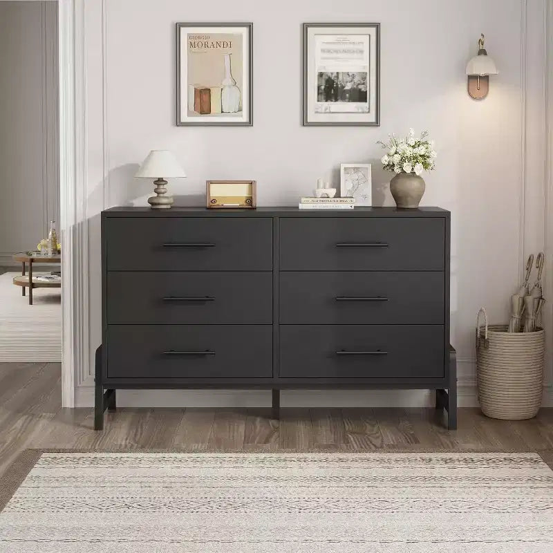Commode large COZONY à 6 tiroirs, grande armoire de rangement en bois, organisateur de placard autoportant pour chambre, salon, entrée