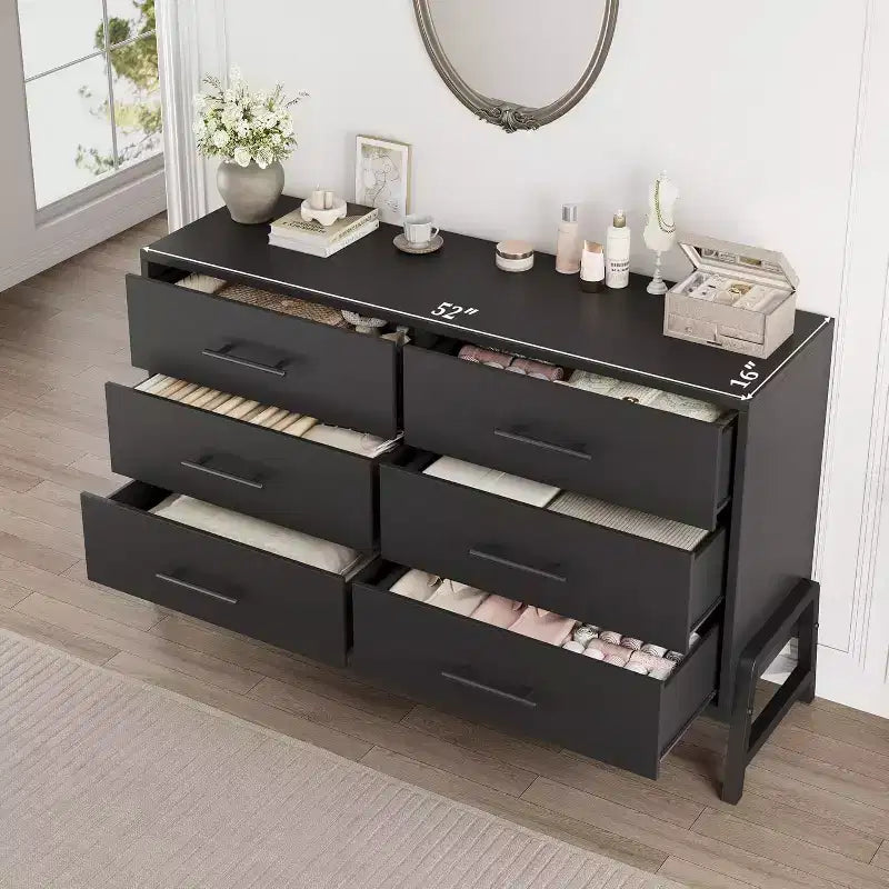 Commode large COZONY à 6 tiroirs, grande armoire de rangement en bois, organisateur de placard autoportant pour chambre, salon, entrée