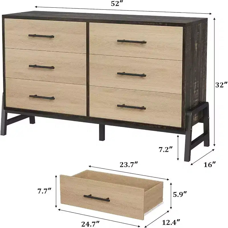 Commode large COZONY à 6 tiroirs, grande armoire de rangement en bois, organisateur de placard autoportant pour chambre, salon, entrée