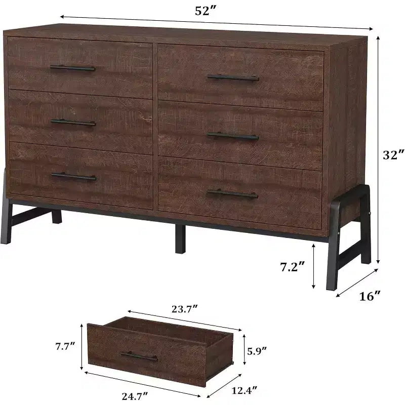 Commode large COZONY à 6 tiroirs, grande armoire de rangement en bois, organisateur de placard autoportant pour chambre, salon, entrée
