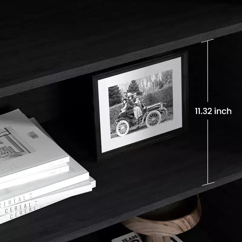 Étagère CuisinSmart à 5 niveaux en rotin avec armoire de rangement et porte, bibliothèque industrielle haute avec étagères ouvertes pour salon et chambre