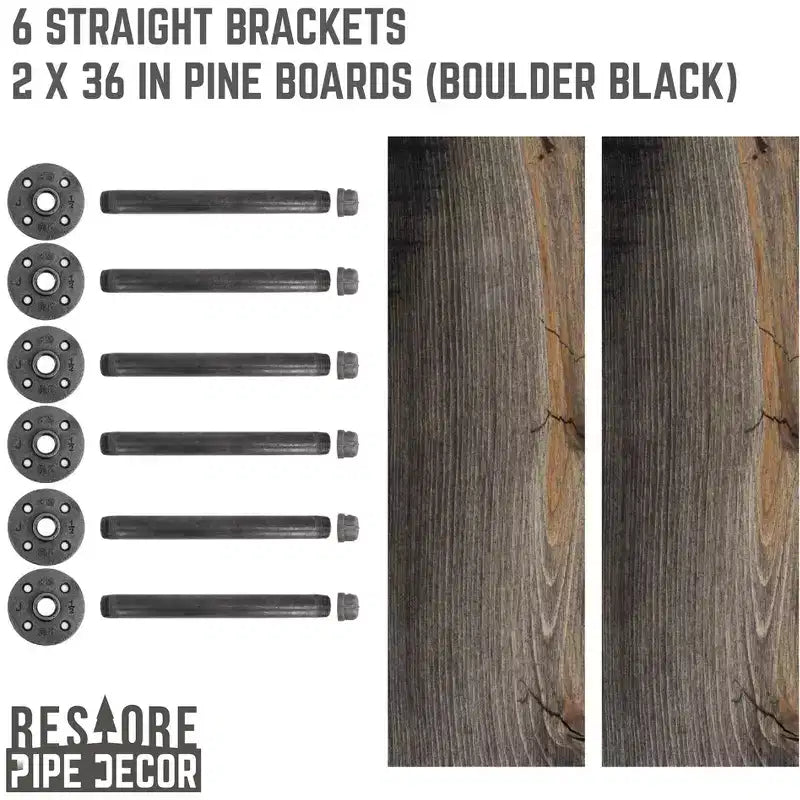 RESTORE Étagères Boulder noires de 36 po avec supports droits par Pipe Decor