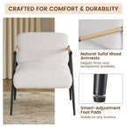 Fauteuil d'appoint moderne, Fauteuil de lecture confortable rembourré en tissu peluche 420g, avec coussin en mousse à ressort, pour chambre et salon, Blanc