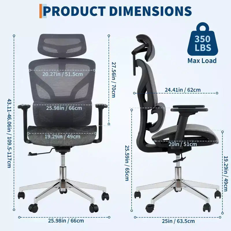 Chaise de bureau ergonomique GustoWave avec dossier en maille respirante, soutien lombaire élevé, accoudoirs réglables 3D pour le travail ou le jeu