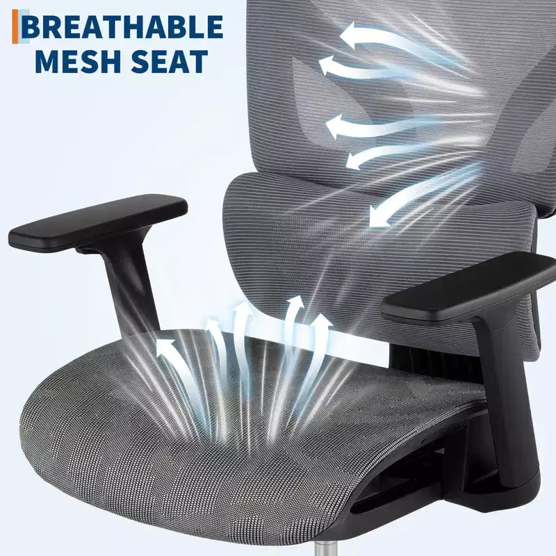 Chaise de bureau ergonomique GustoWave avec dossier en maille respirante, soutien lombaire élevé, accoudoirs réglables 3D pour le travail ou le jeu