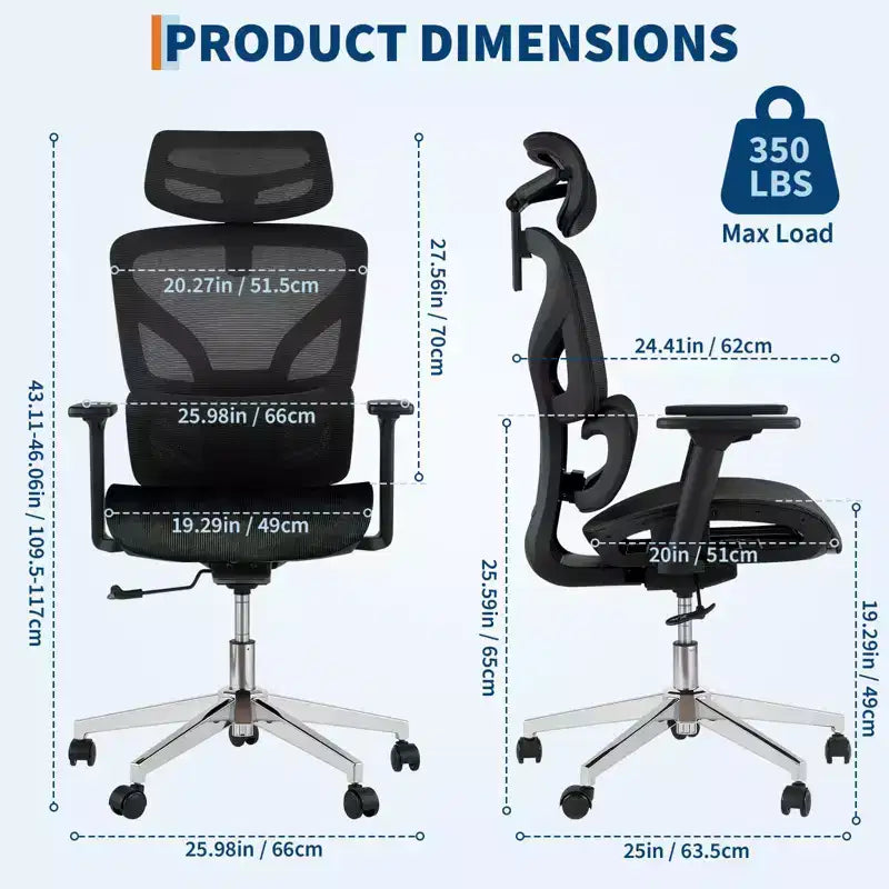 Chaise de bureau ergonomique GustoWave avec dossier en maille respirante, soutien lombaire élevé, accoudoirs réglables 3D pour le travail ou le jeu